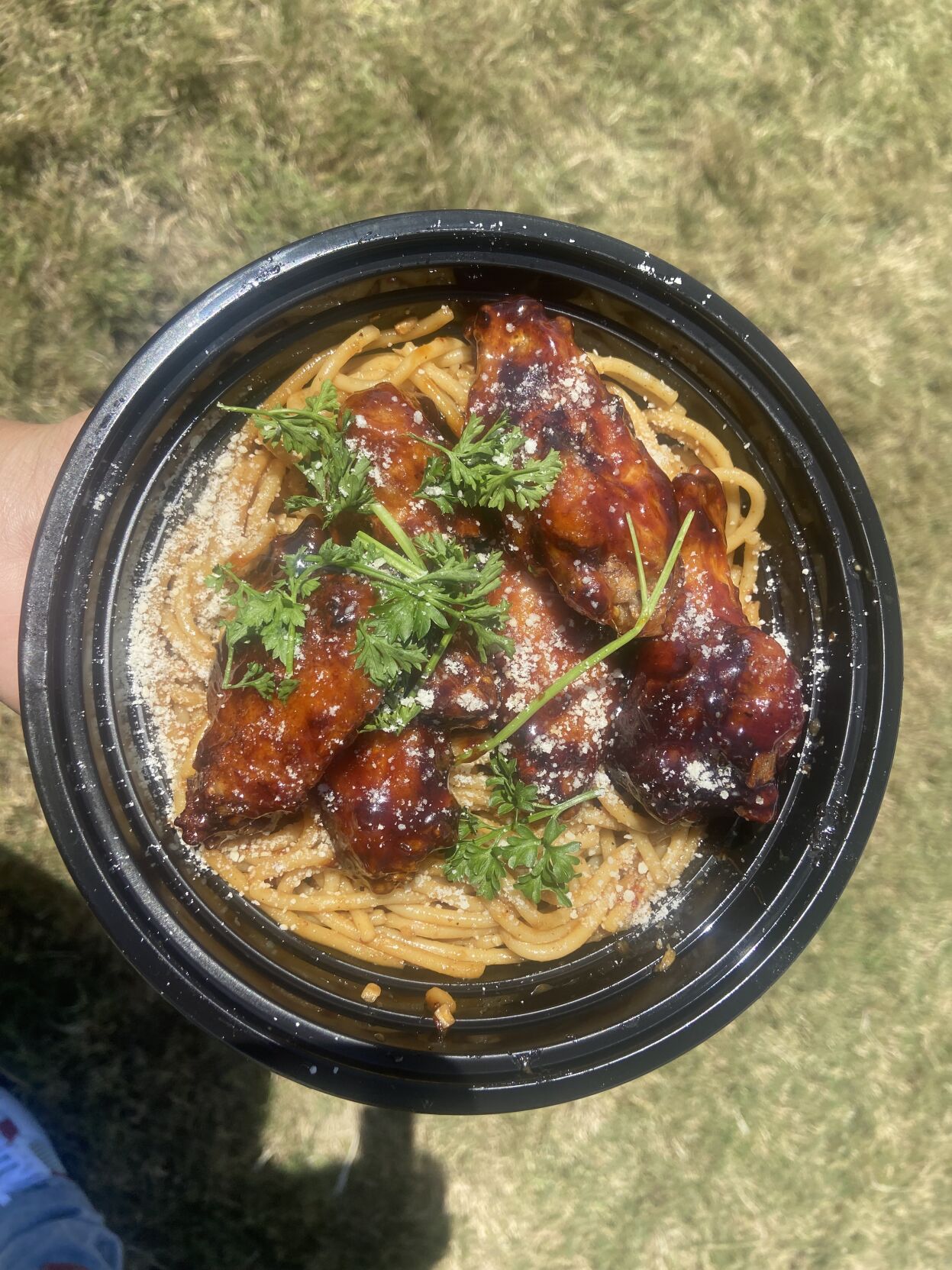 Candied wings and garlic noodles